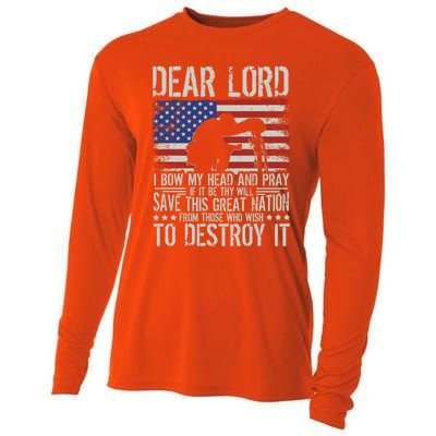 Dear Lord Save This Great Nation Jesus And Trump Maga Gift Cooling Performance Long Sleeve Crew