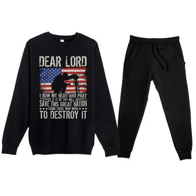 Dear Lord Save This Great Nation Jesus And Trump Maga Gift Premium Crewneck Sweatsuit Set