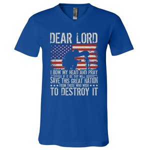 Dear Lord Save This Great Nation Jesus And Trump Maga Gift V-Neck T-Shirt