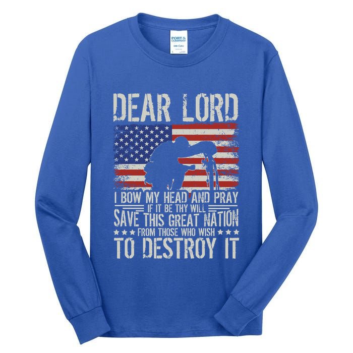 Dear Lord Save This Great Nation Jesus And Trump Maga Gift Tall Long Sleeve T-Shirt