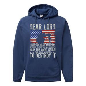 Dear Lord Save This Great Nation Jesus And Trump Maga Gift Performance Fleece Hoodie