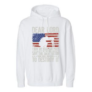 Dear Lord Save This Great Nation Jesus And Trump Maga Gift Garment-Dyed Fleece Hoodie