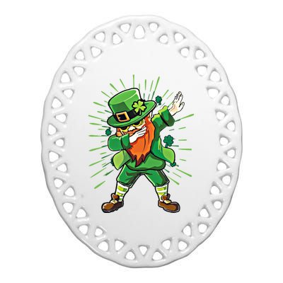 Dabbing Leprechaun Shamrock Clover Saint Paddy St PatrickS Gift Ceramic Oval Ornament