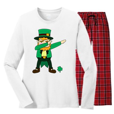 Dabbing Leprechaun St Patricks Day Dab Dance Gift Women's Long Sleeve Flannel Pajama Set 