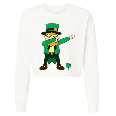 Dabbing Leprechaun St Patricks Day Dab Dance Gift Cropped Pullover Crew