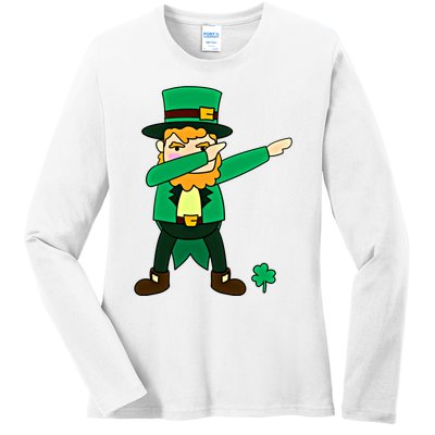 Dabbing Leprechaun St Patricks Day Dab Dance Gift Ladies Long Sleeve Shirt