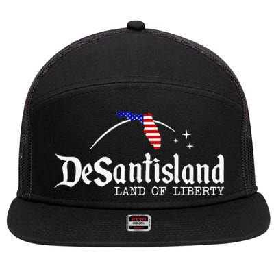 DeSantisLand Land State of Liberty Florida Map Patriotic 7 Panel Mesh Trucker Snapback Hat