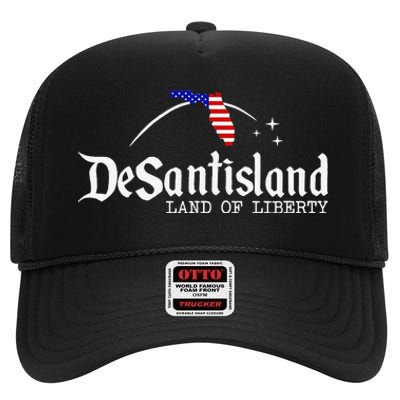 DeSantisLand Land State of Liberty Florida Map Patriotic High Crown Mesh Back Trucker Hat