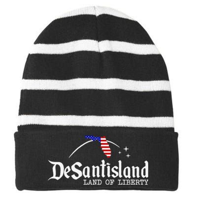 DeSantisLand Land State of Liberty Florida Map Patriotic Striped Beanie with Solid Band