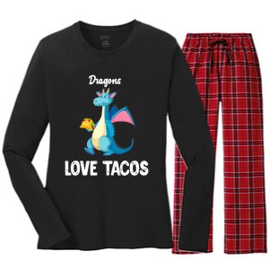 Dragons Love Tacos Funny Tacos Lover Gifts Women's Long Sleeve Flannel Pajama Set 