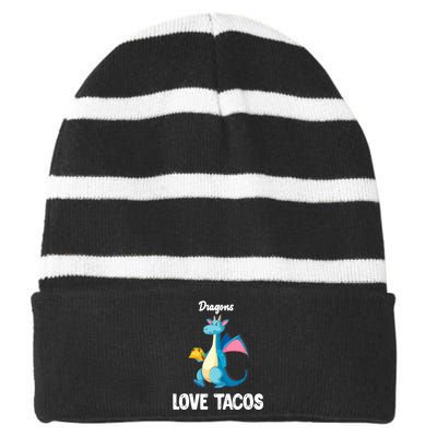 Dragons Love Tacos Funny Tacos Lover Gifts Striped Beanie with Solid Band