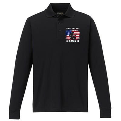 DonT Let The Old Man In Vintage American Flag Performance Long Sleeve Polo