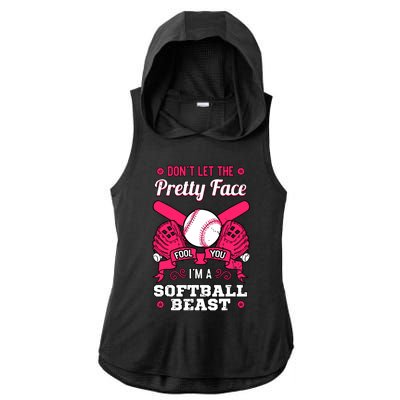 Dont Let The Pretty Face Fool You Softball Beauty Girl Ladies PosiCharge Tri-Blend Wicking Draft Hoodie Tank