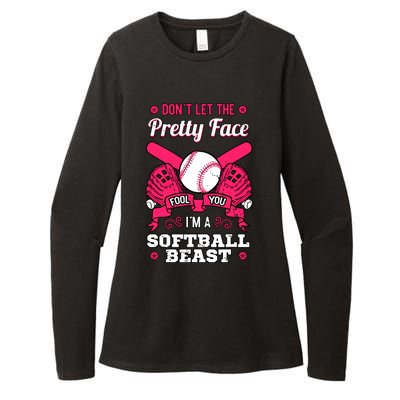 Dont Let The Pretty Face Fool You Softball Beauty Girl Womens CVC Long Sleeve Shirt