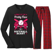 Dont Let The Pretty Face Fool You Softball Beauty Girl Women's Long Sleeve Flannel Pajama Set 