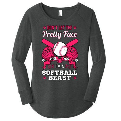 Dont Let The Pretty Face Fool You Softball Beauty Girl Women's Perfect Tri Tunic Long Sleeve Shirt