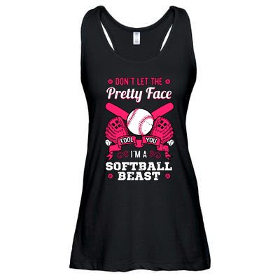 Dont Let The Pretty Face Fool You Softball Beauty Girl Ladies Essential Flowy Tank