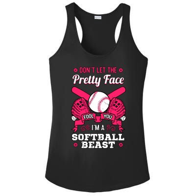 Dont Let The Pretty Face Fool You Softball Beauty Girl Ladies PosiCharge Competitor Racerback Tank