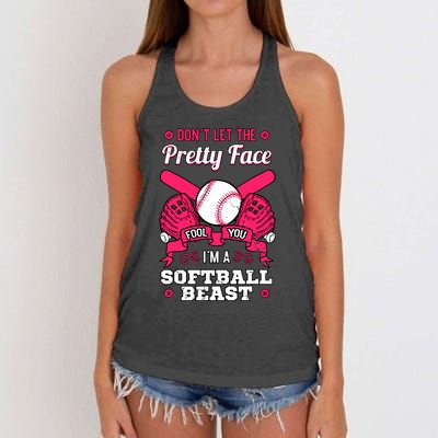 Dont Let The Pretty Face Fool You Softball Beauty Girl Women's Knotted Racerback Tank