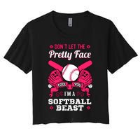 Dont Let The Pretty Face Fool You Softball Beauty Girl Women's Crop Top Tee