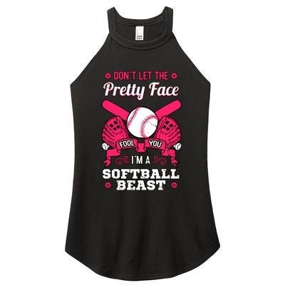 Dont Let The Pretty Face Fool You Softball Beauty Girl Women's Perfect Tri Rocker Tank