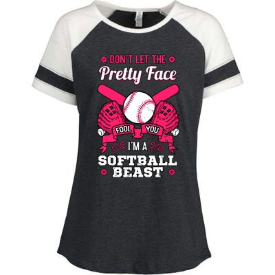 Dont Let The Pretty Face Fool You Softball Beauty Girl Enza Ladies Jersey Colorblock Tee