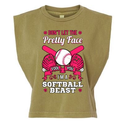 Dont Let The Pretty Face Fool You Softball Beauty Girl Garment-Dyed Women's Muscle Tee