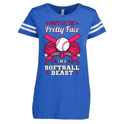 Dont Let The Pretty Face Fool You Softball Beauty Girl Enza Ladies Jersey Football T-Shirt