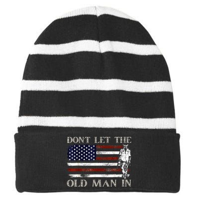 DonT Let The Old Man In Vintage American Flag Striped Beanie with Solid Band