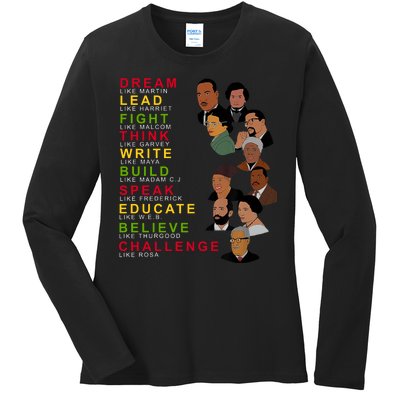 Dream Lead Think Educate Black History Month Ladies Long Sleeve Shirt