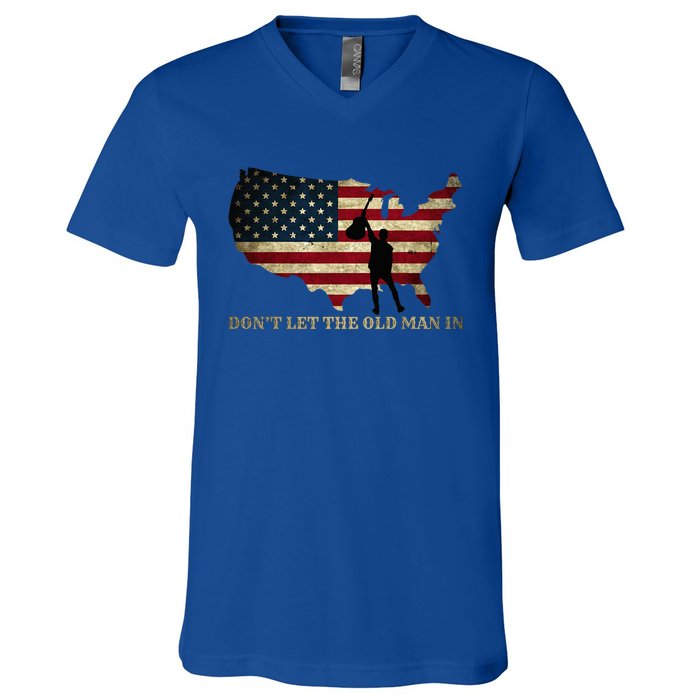 Dont Let The Old Man In American Flag Guitar V-Neck T-Shirt