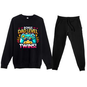 Dad Level: Twins! Funny And Playful Typography Twin Dad Premium Crewneck Sweatsuit Set