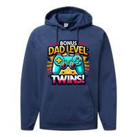 Dad Level: Twins! Funny And Playful Typography Twin Dad Performance Fleece Hoodie