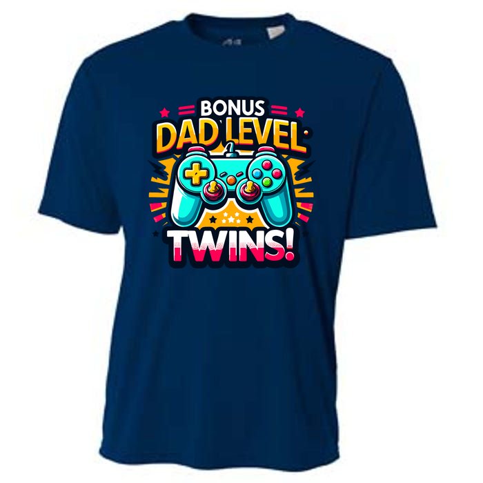 Dad Level: Twins! Funny And Playful Typography Twin Dad Cooling Performance Crew T-Shirt