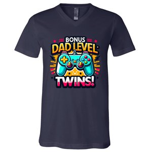 Dad Level: Twins! Funny And Playful Typography Twin Dad V-Neck T-Shirt