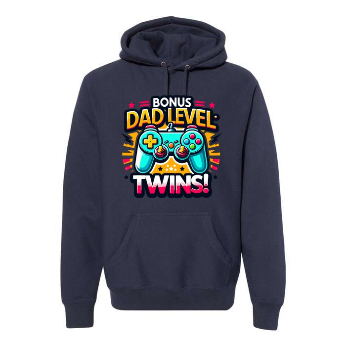 Dad Level: Twins! Funny And Playful Typography Twin Dad Premium Hoodie