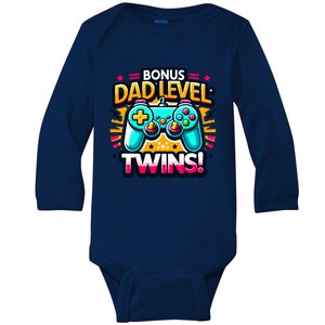 Dad Level: Twins! Funny And Playful Typography Twin Dad Baby Long Sleeve Bodysuit