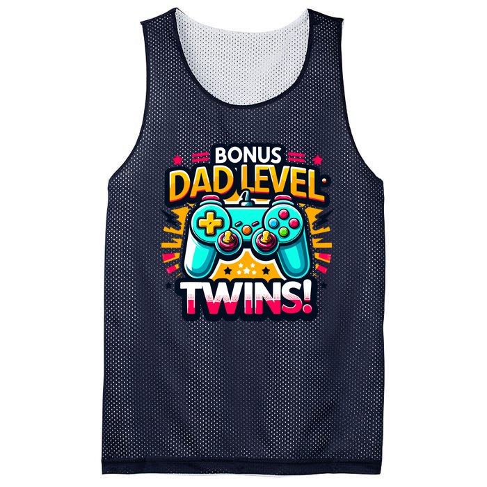 Dad Level: Twins! Funny And Playful Typography Twin Dad Mesh Reversible Basketball Jersey Tank