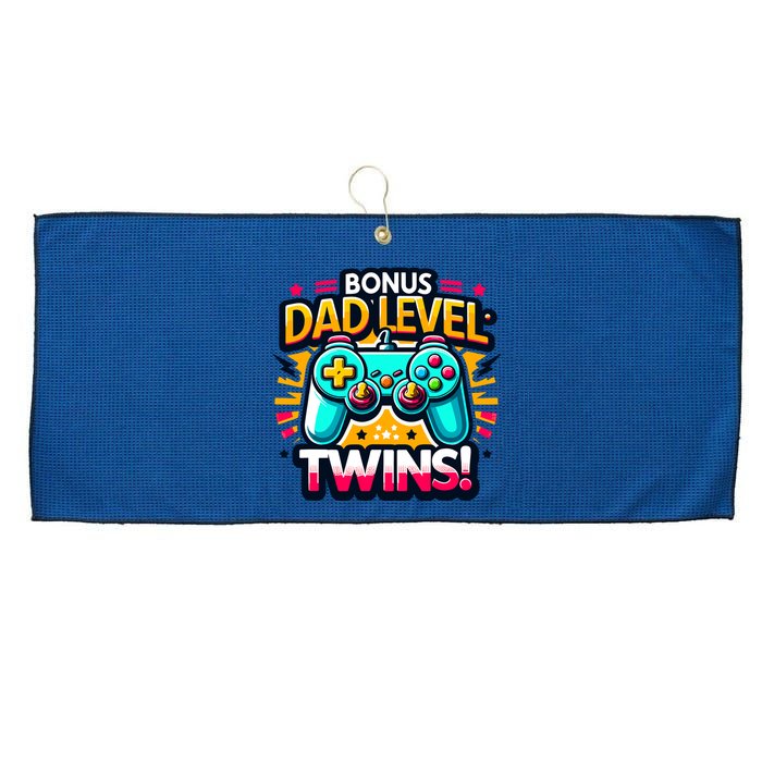 Dad Level: Twins! Funny And Playful Typography Twin Dad Large Microfiber Waffle Golf Towel