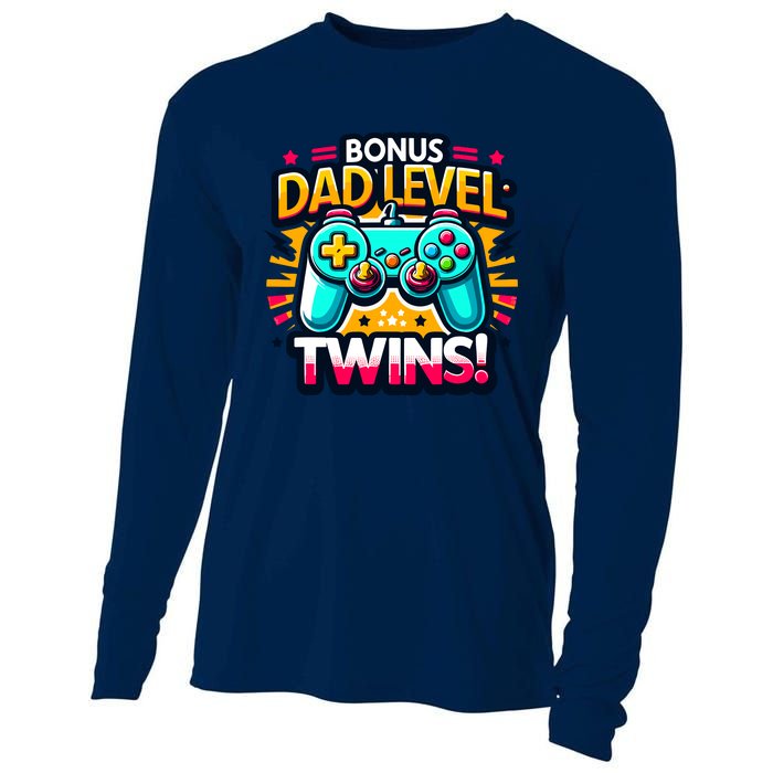 Dad Level: Twins! Funny And Playful Typography Twin Dad Cooling Performance Long Sleeve Crew