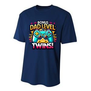 Dad Level: Twins! Funny And Playful Typography Twin Dad Performance Sprint T-Shirt