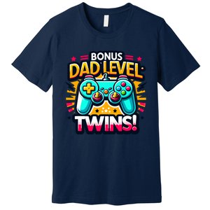 Dad Level: Twins! Funny And Playful Typography Twin Dad Premium T-Shirt