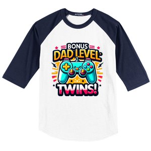 Dad Level: Twins! Funny And Playful Typography Twin Dad Baseball Sleeve Shirt