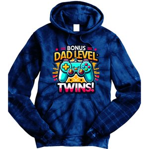 Dad Level: Twins! Funny And Playful Typography Twin Dad Tie Dye Hoodie