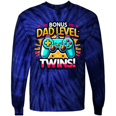 Dad Level: Twins! Funny And Playful Typography Twin Dad Tie-Dye Long Sleeve Shirt