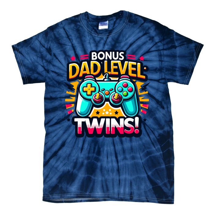 Dad Level: Twins! Funny And Playful Typography Twin Dad Tie-Dye T-Shirt