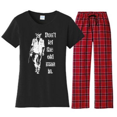 DonT Let The Old Man In Vintage Walking With A Guitar Women's Flannel Pajama Set