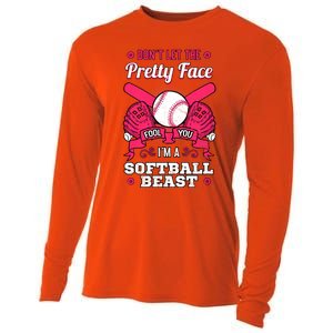 DonT Let The Pretty Face Fool You Softball Beauty Girl Cooling Performance Long Sleeve Crew