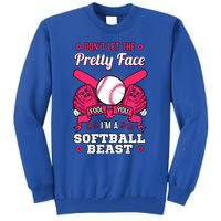 DonT Let The Pretty Face Fool You Softball Beauty Girl Tall Sweatshirt