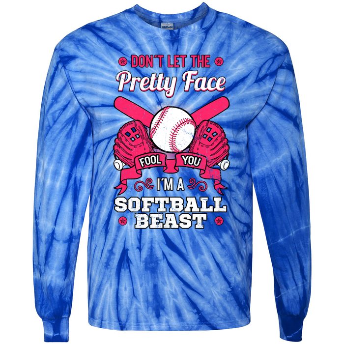 DonT Let The Pretty Face Fool You Softball Beauty Girl Tie-Dye Long Sleeve Shirt